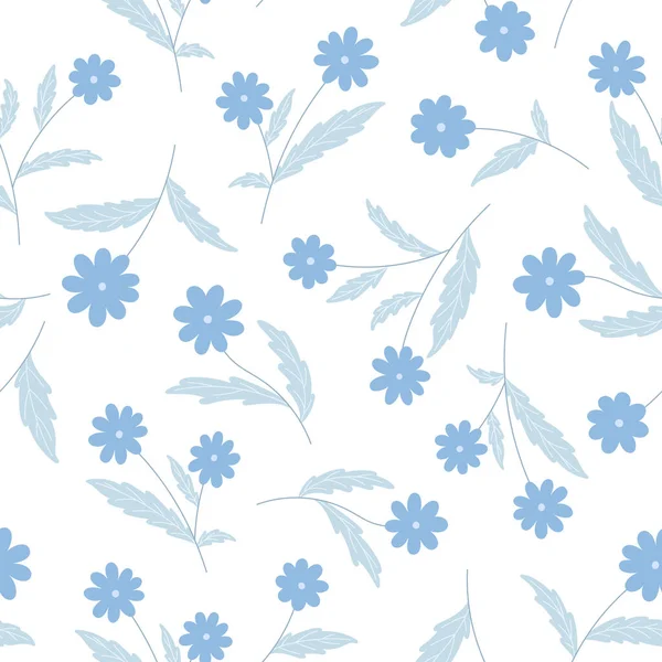 Блакитний Квітковий Лист Безшовний Візерунок Поля Дикої Квартири Дитяча Синя — стоковий вектор