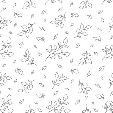 Yapraklı huş ağacının dikişsiz siyah çizgisi. Düzenlenebilir felç klasik bitki boyama kitabı ana hatları ağaç dalı çalı çiçekli ev dekorasyonu doğal bakım kozmetik duvar kağıdı ağ örtüsü arka planı