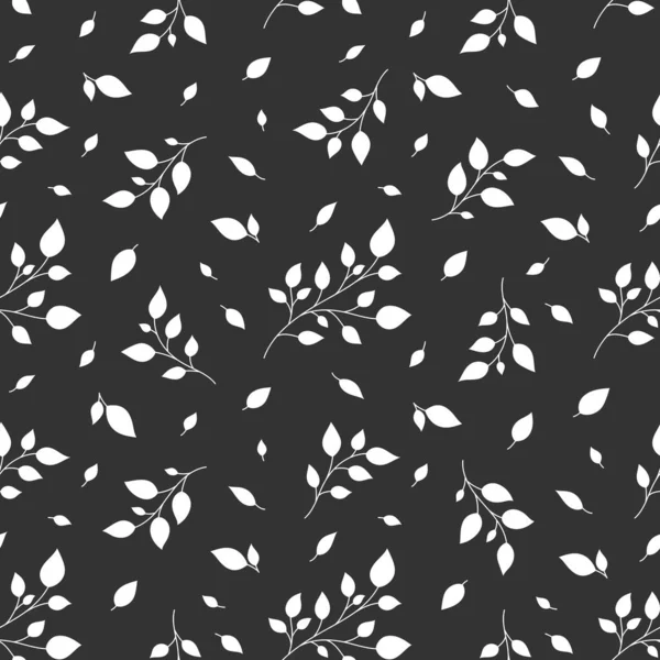 Blatt Zweig Nahtlose Muster Stempelsilhouette Wald Garten Birke Weiß Pflanzenwickel — Stockvektor