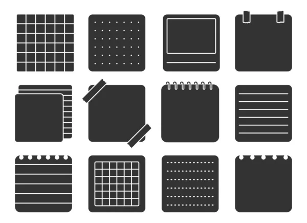 Paper Note Sticker Square Notepad Black Glyph Set Lined Squared — Image vectorielle