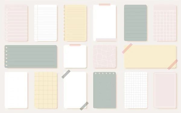 Folha Notepad Adesivo Planejador Lista Pastel Flat Set Página Horizontal —  Vetores de Stock
