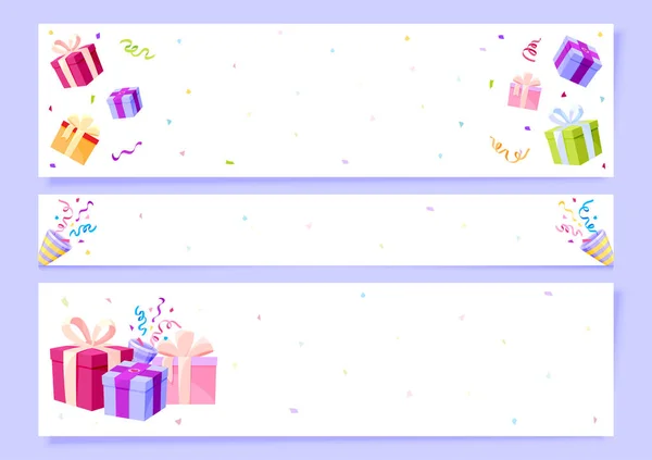 Greeting Card Banner Blank Festive Gift Box Flat Set Empty — Stock Vector