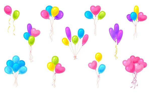 Świąteczny Balon Kilka Kolorowych Kreskówek Płaski Zestaw Air Uroczystości Wystrój — Wektor stockowy