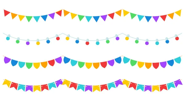 Καρναβάλι Bunting Γιρλάντα Σημαίες Πολύχρωμο Επίπεδο Σύνολο Ουράνιο Τόξο Χρώματα — Διανυσματικό Αρχείο