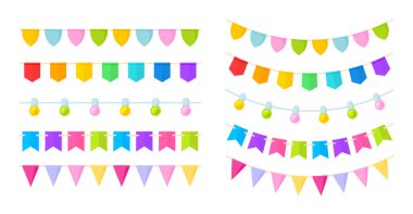 Bayrak düzlüğü olan kağıt kiraz çiçeği karnavalı. Ampul üçgeninde kurdele gökkuşağı şablonu pürüzsüz desen fırça dekoratif bayram partisi festivali rengarenk büyük açılış izole