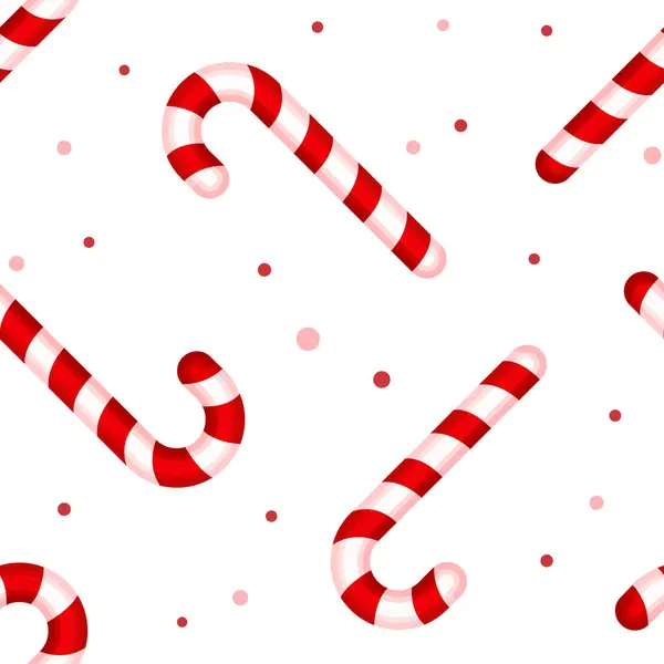 Christmas Candy Cane Dot Seamless Pattern Flat Cartoon White Red — Stock Vector