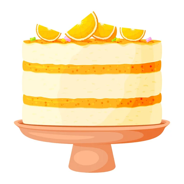 День Народження Торт Підставці Смачна Десертна Апельсинова Квартира Вечірка Випічки — стоковий вектор