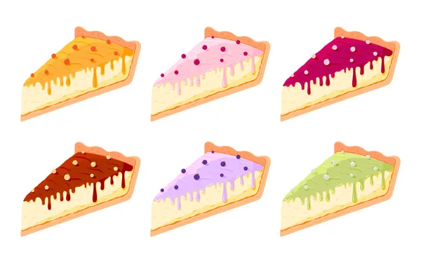 Κομμάτι Κέικ Cheesecake Παγωμένος Ισομετρική Επίπεδη Σετ Γλυκό Επιδόρπιο Γλυκό — Διανυσματικό Αρχείο