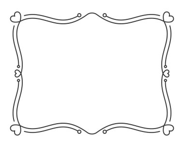 Klasik çerçeve sınır bölücüsü metin siyah satırı. Kalp Sevgililer Günü Ayrıştırıcısı düzenlenemeyen filigran dikdörtgen tebrik kartı menüsü düğün dekoru kitap kapağı şablonu izole edilmiş