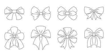 Bayram hediyesi kurdelesi siyah çizgi seti. Dekorasyon düzenlenebilir vuruş etkinliği farklı kravat şekilli dekor odası ürünü düğün tatili paketleme unsuru izole edildi