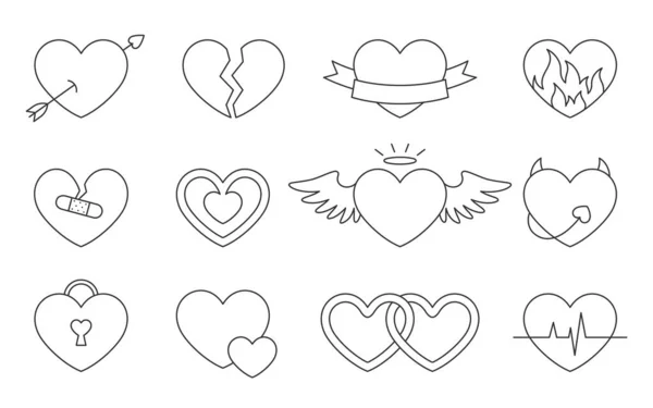 Liebe Herz Ikone Heiliger Valentinstag Doodle Black Line Set Essbarer lizenzfreie Stockillustrationen