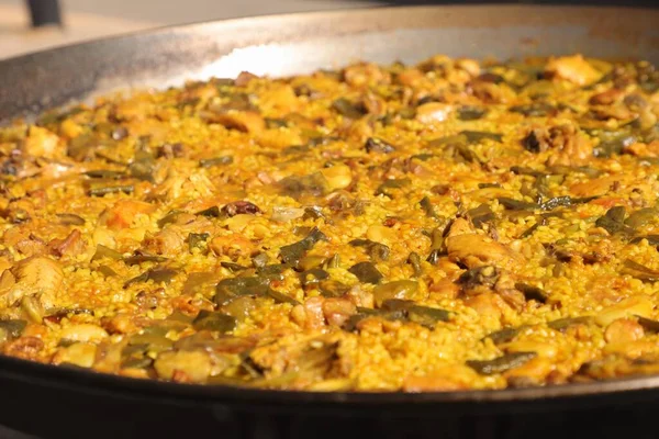 Paella Yemek Vejetaryen Yemeği Lezzetli Sağlıklı Deniz Ürünleri Kızarmış Pişmiş — Stok fotoğraf