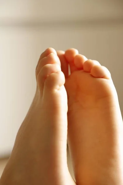 Close Baby Feet White Background — Photo