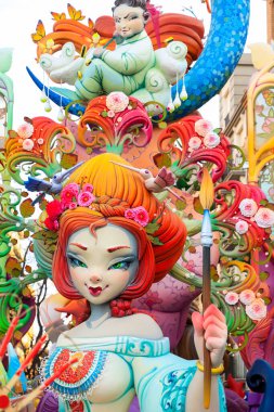 Valencia şehrinin geleneksel festivali, anıtlar, Fallas de Valencia, İspanya.