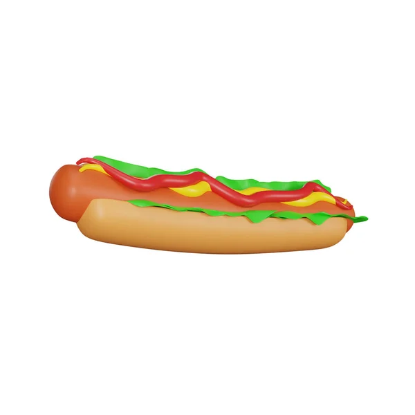 Rendering Hot Dog Icona Cibo Spazzatura — Foto Stock