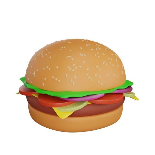 Rendering Burger Junk Food Icon — Stock Photo, Image