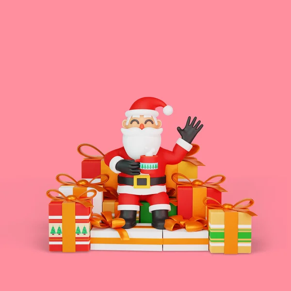 Darstellung Des Weihnachtsmannes Der Entspannt Inmitten Von Geschenken Sitzt — Stockfoto