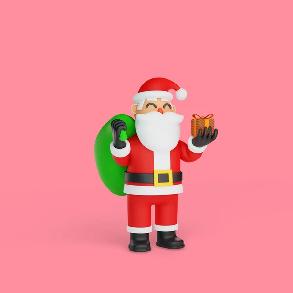 Återgivning Santa Bär Säck Med Gåvor Och Små Presenter — Stockfoto