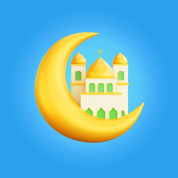 Renderowanie Księżyca Ikony Meczetu Ramadan — Zdjęcie stockowe