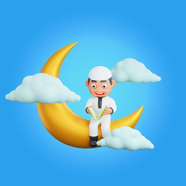 Kuran okuyan bir Müslüman Karakterinin 3 boyutlu canlandırması