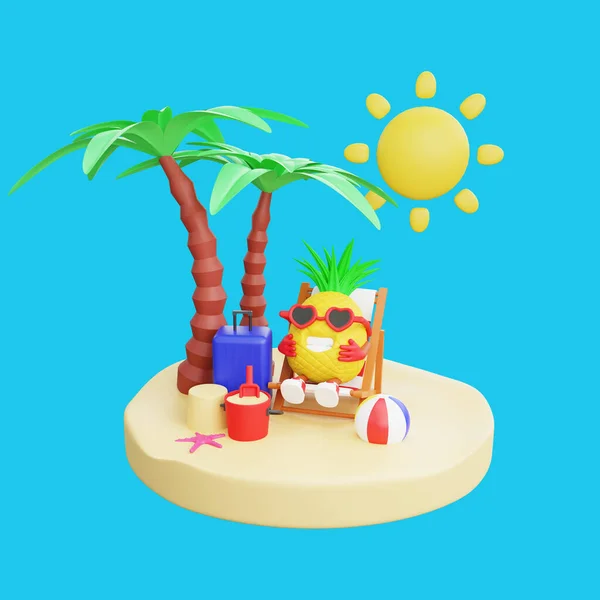 Design Renderização Personagem Abacaxi Bonito Para Férias Verão — Fotografia de Stock