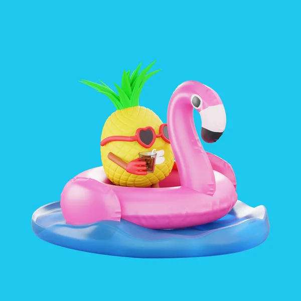 Projekt Renderowania Cute Charakter Ananasa Letnie Wakacje — Zdjęcie stockowe