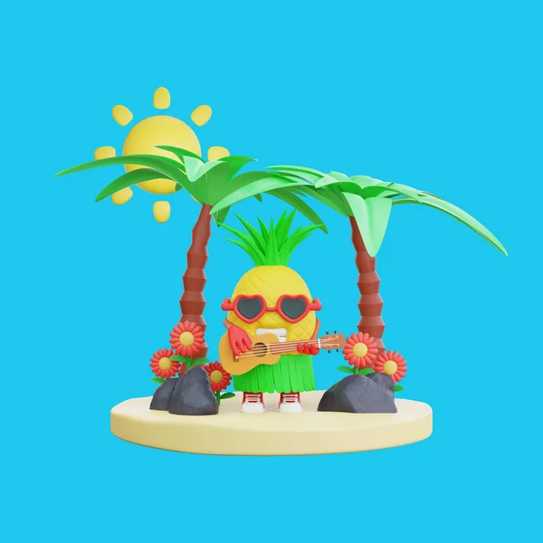 Projekt Renderowania Cute Charakter Ananasa Letnie Wakacje — Zdjęcie stockowe