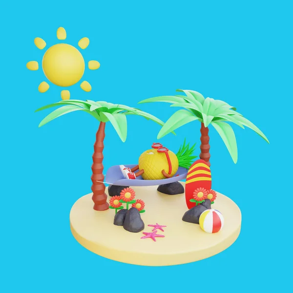 Diseño Renderizado Lindo Personaje Piña Para Vacaciones Verano — Foto de Stock