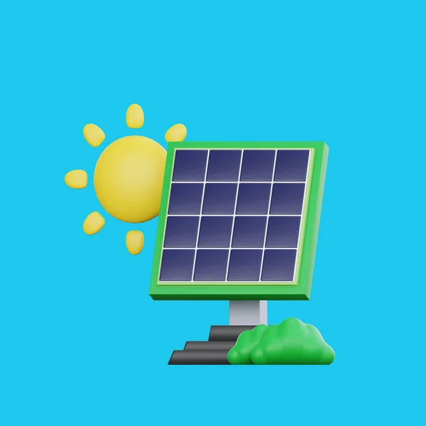 太陽電池パネルの3Dレンダリング 生態系や環境に優しいという考え方で — ストック写真