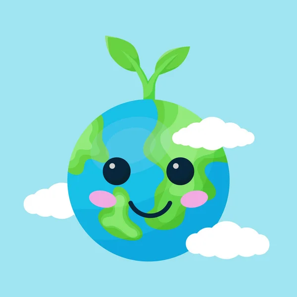 Vector Illustration Cute Cartoon Earth Character Plant Suitable Earth Day — 스톡 벡터