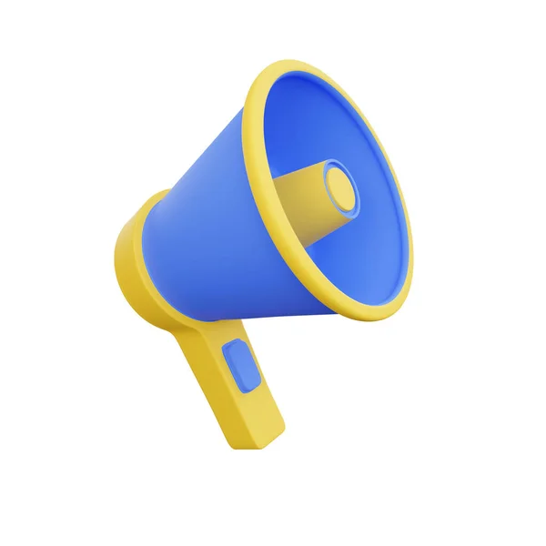 stock image 3D rendering of a vibrant blue and yellow megaphone, symbolizing communication and announcement