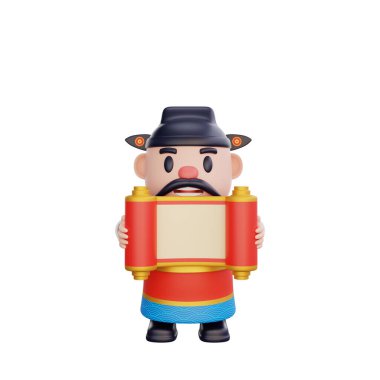 Çin Yeni Yıl teması için mükemmel olan Tanrı 'nın zengin karakter pozunun 3 boyutlu çizimi