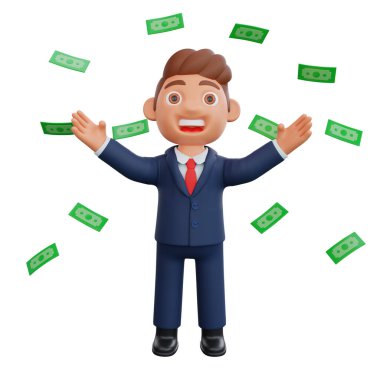 3D Illustration iş adamı karakter yöneticisi farklı pozlar ve iş faaliyetleri