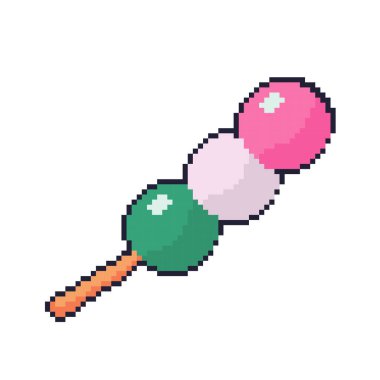 Pixel Sanat Tasarımı ile Dango yiyeceklerinin vektör çizimi, gıda varlıkları için mükemmel temalı tasarımlar.