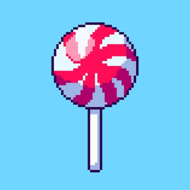 Pixel Art Design ile lolipopun vektör illüstrasyonu, oyun varlıkları için mükemmel temalı tasarımlar