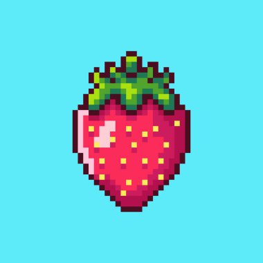 Pixel Art Design ile çilek meyvelerinin vektör çizimi, oyun varlıkları için mükemmel temalı tasarımlar