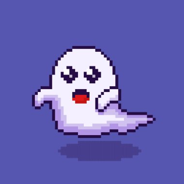 Pixel Art Design ile şirin hayaletin vektör çizimi, oyun varlıkları temalı tasarımlar için mükemmel