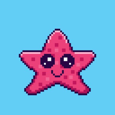 Pixel Art Design ile şirin deniz yıldızının vektör çizimi, oyun varlıkları temalı tasarımlar için mükemmel