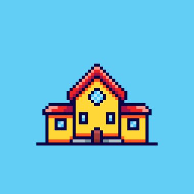 Pixel Sanat Tasarımı ile okul binasının vektör ilüstrasyonu, oyun varlıkları temalı tasarımlar için mükemmel