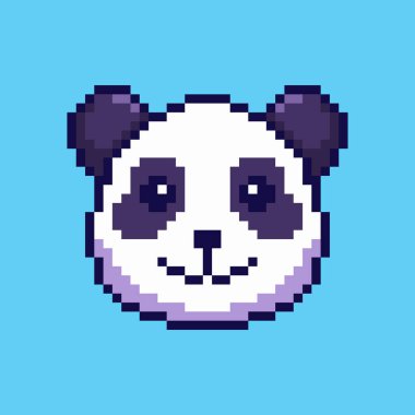 Pixel Art Design ile şirin panda başlığının vektör çizimi, oyun varlıkları için mükemmel temalı tasarımlar