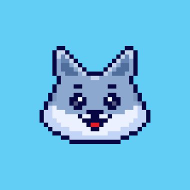 Pikselin Sanat Tasarımı ile kurt başı karakterinin vektör illüstrasyonu, oyun varlıkları için mükemmel temalı tasarımlar