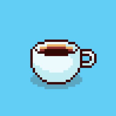 Pixel Art Design ile kahve fincanının vektör çizimi, oyun varlıkları temalı tasarımlar için mükemmel