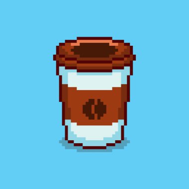 Pixel Art Design ile kahve fincanının vektör çizimi, oyun varlıkları temalı tasarımlar için mükemmel