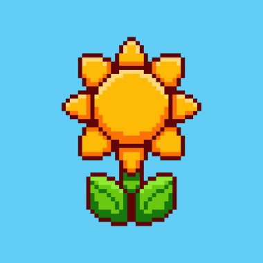 Vector Illustration of sunflower with Pixel Art Design, perfect for game assets themed designs