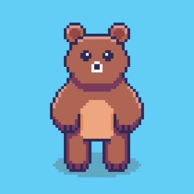 Pixel Art Design ile şirin ayının vektör çizimi, oyun varlıkları temalı tasarımlar için mükemmel