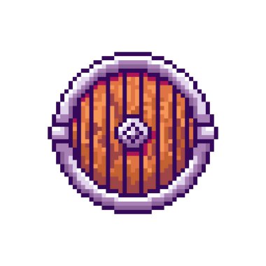 Piksel Sanat Tasarımı ile Tahta Kalkanın Vektör İllüstrasyonuName