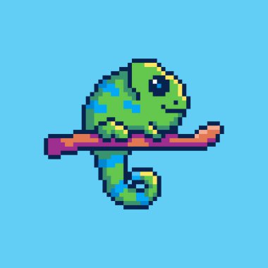 Piksel Sanat Tasarımı ile bukalemunun vektör illüstrasyonu, oyun varlıkları için mükemmel temalı tasarımlar