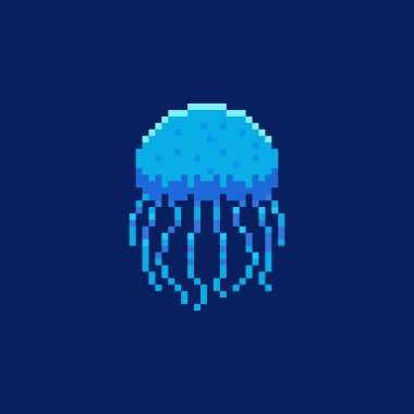 Pixel Art Design ile denizanalarının vektör ilülasyonu, oyun varlıkları için mükemmel temalı tasarımlar