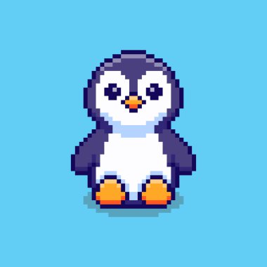 Penguen 'in Piksel Sanat Tasarımı ile Vektör İllüstrasyonuName