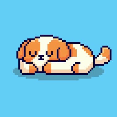 Pixel Sanat Tasarımı ile Uyuyan Köpeğin Vektör İllüstrasyonuName